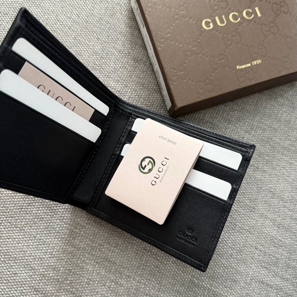 Display #1 Gucci Bifold Black Guccissima Leather Bifold Wallet - Picture 6 of 10